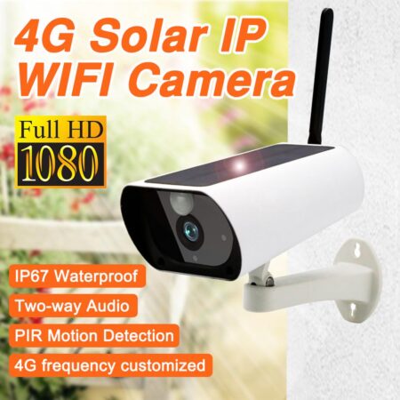 Low Power Solar Camera, 4G Solar Powered 1080P IP Camera Outdoor Waterproof CCTV Night Security Camera for Security Night Looking Motion Detection Audio SD Card Slot